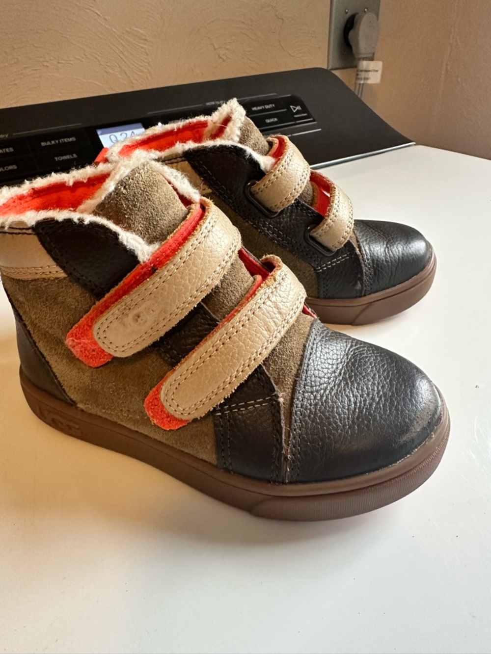 UGG Kids Brown, Tan and Orange Trim High-Top Boots